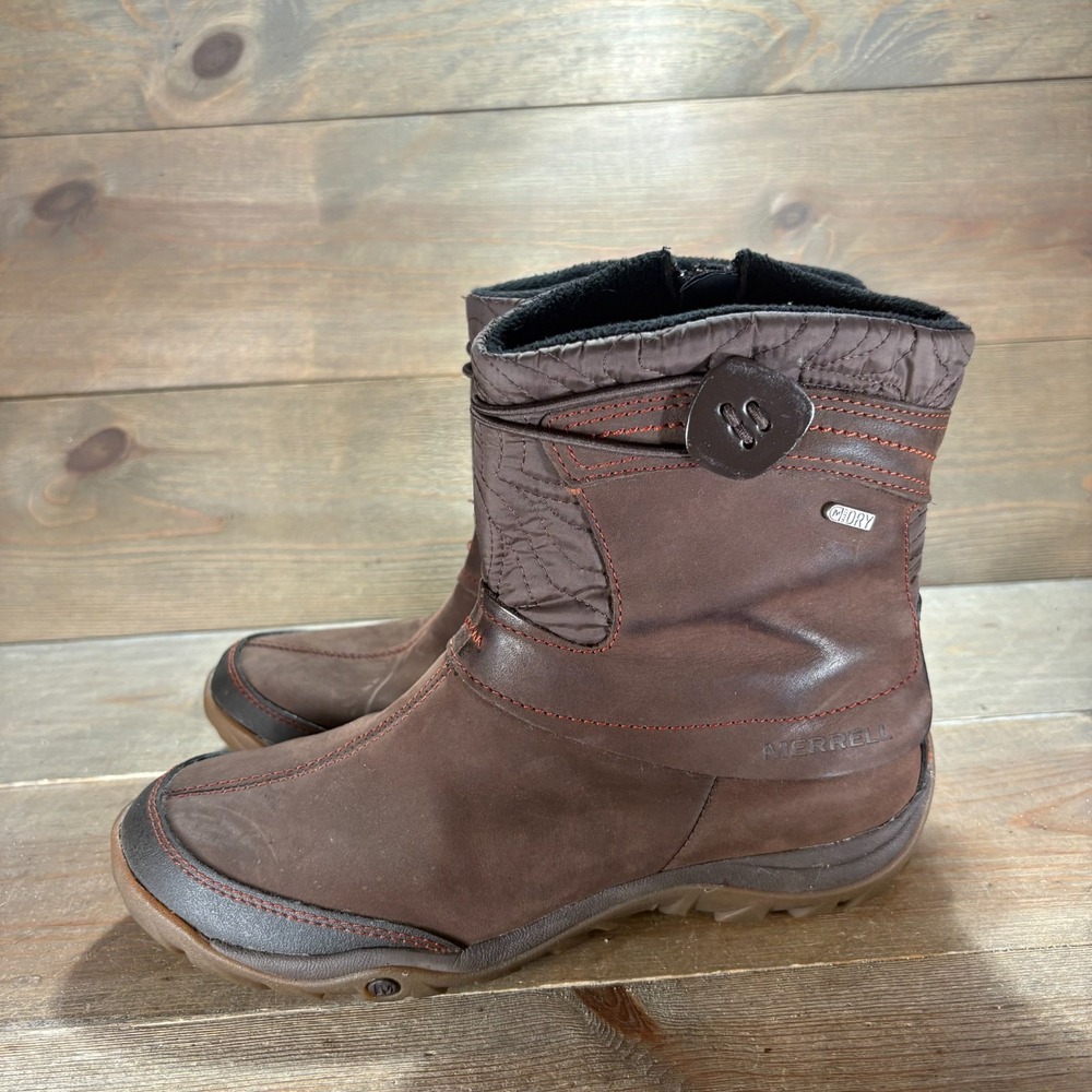 Merrell Guide Womens size 7.5 shoes Brown Leather Waterproof Zip Snow Boots